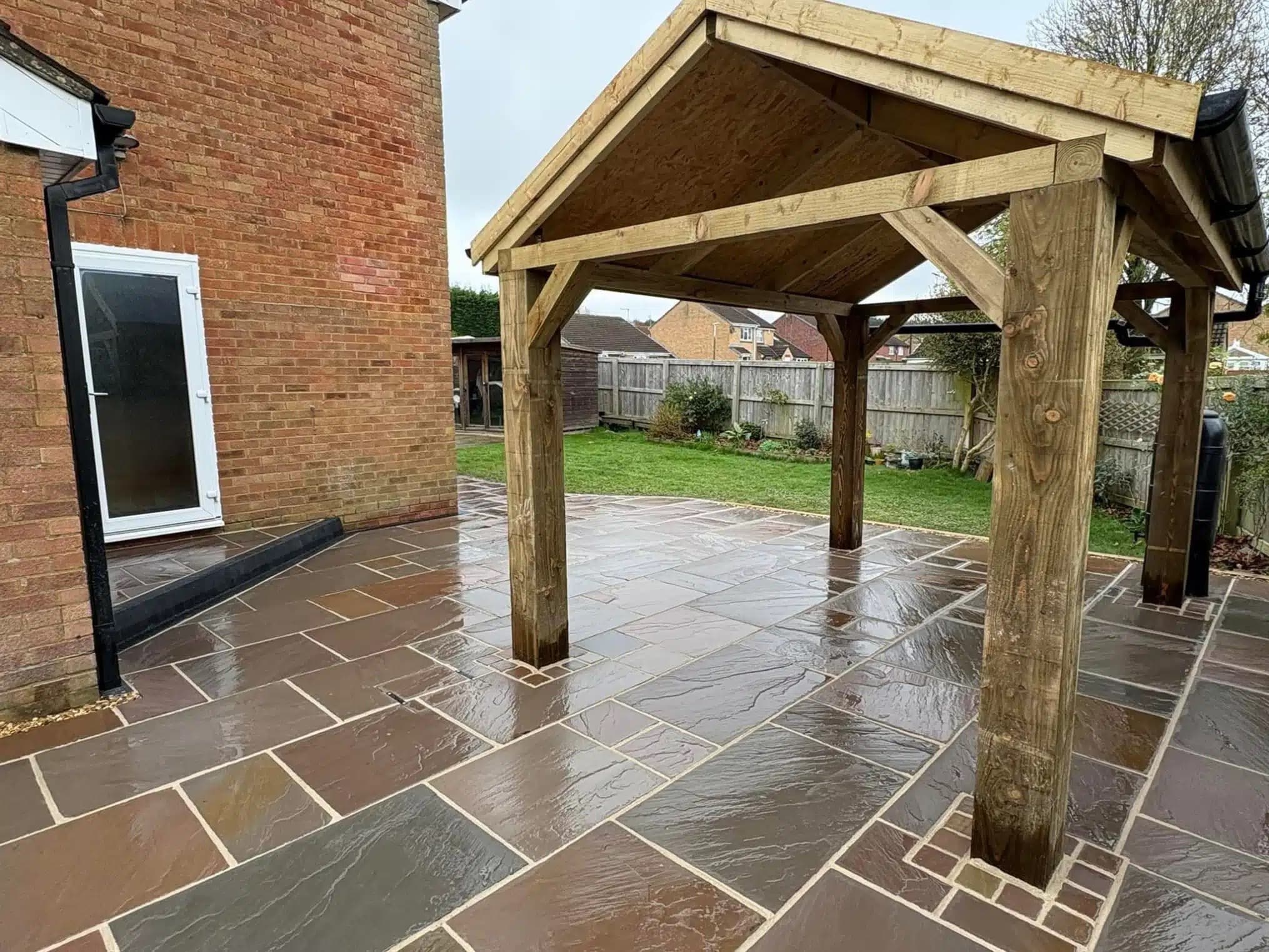 Patio slabbing with oak gazebo